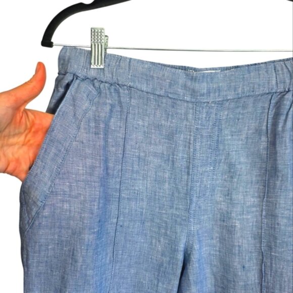 Nicole Miller Blue Linen High Waist Cropped Pants Medium - Picture 2 of 7